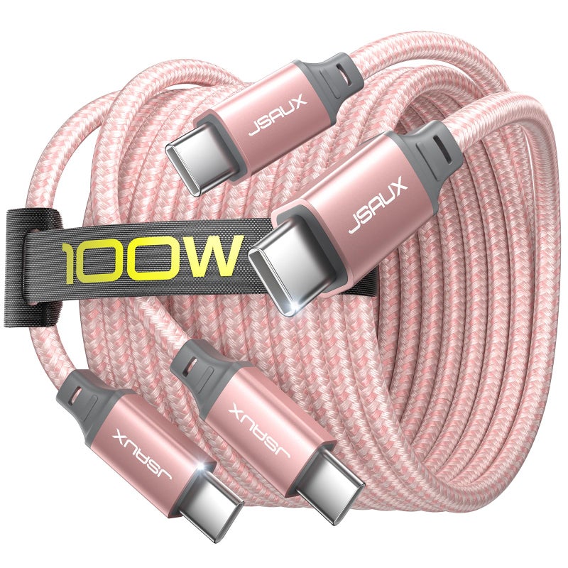 JSAUX 100W USB C to USB C Cable [2-Pack 6.6FT], Type C Fast Charging Cord for iPhone Air/iPhone 17/iPhone 17 Pro/iPhone 17 Pro Max, iPhone 16/15 Series, Galaxy S/Note Series, MacBook, iPad - Pink - Image 1